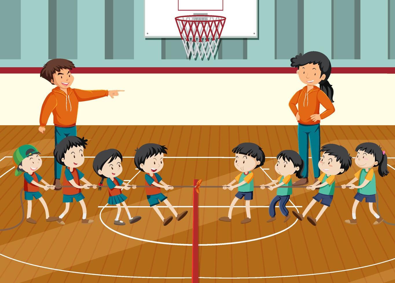 Children playing tug of war game vector