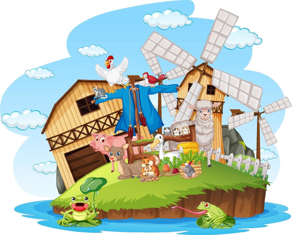 Farm scene with many animals vector