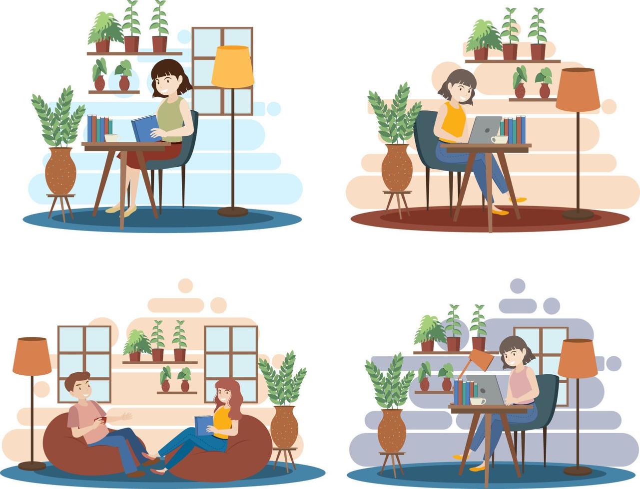 People working at coworking space simple flat design vector