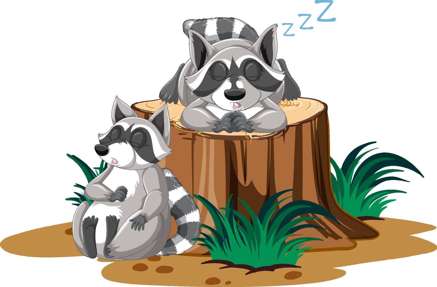 dos mapaches durmiendo en el tronco vector