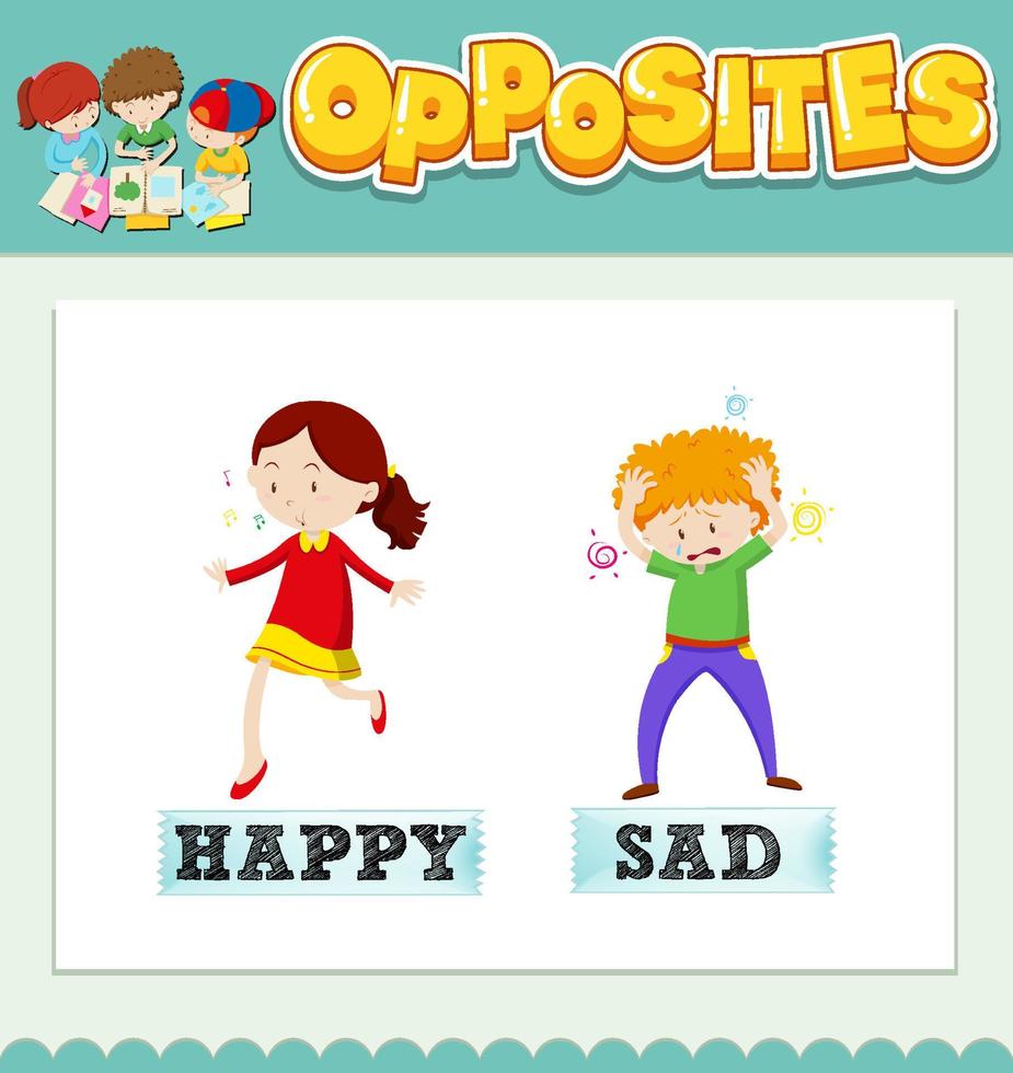 Opposite words for happy and sad vector