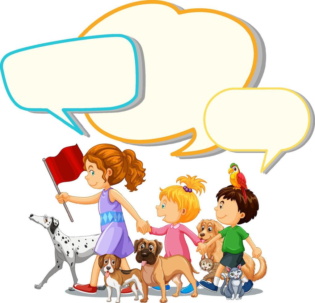 Speech bubble template with kids and pets vector