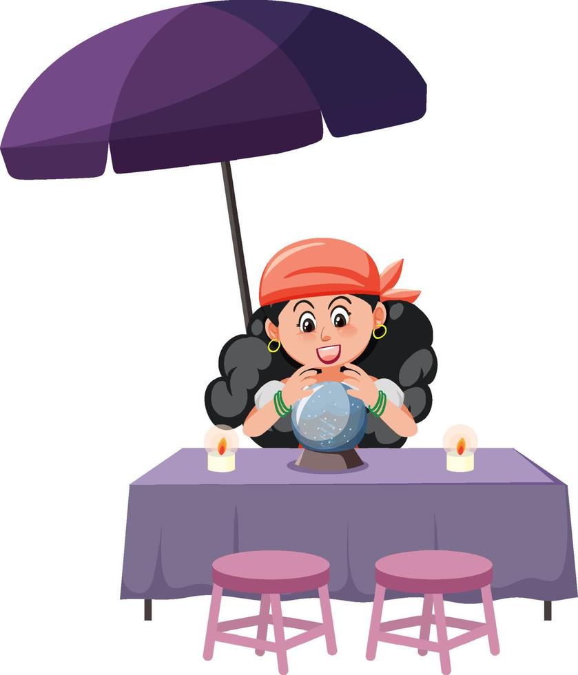 Young fortune teller forecasting future with tarot cards vector
