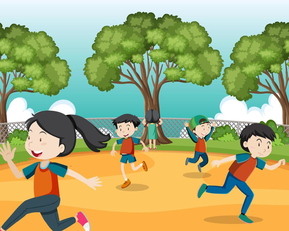 Children playing scratch dalgona cookie at the park vector