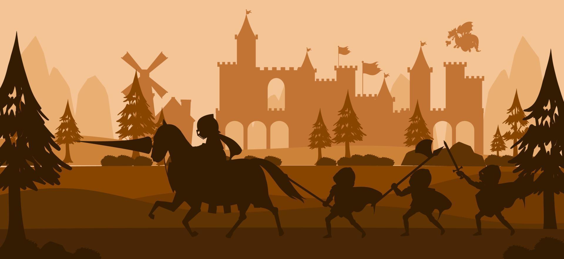 Battle scene silhouette with medieval vector