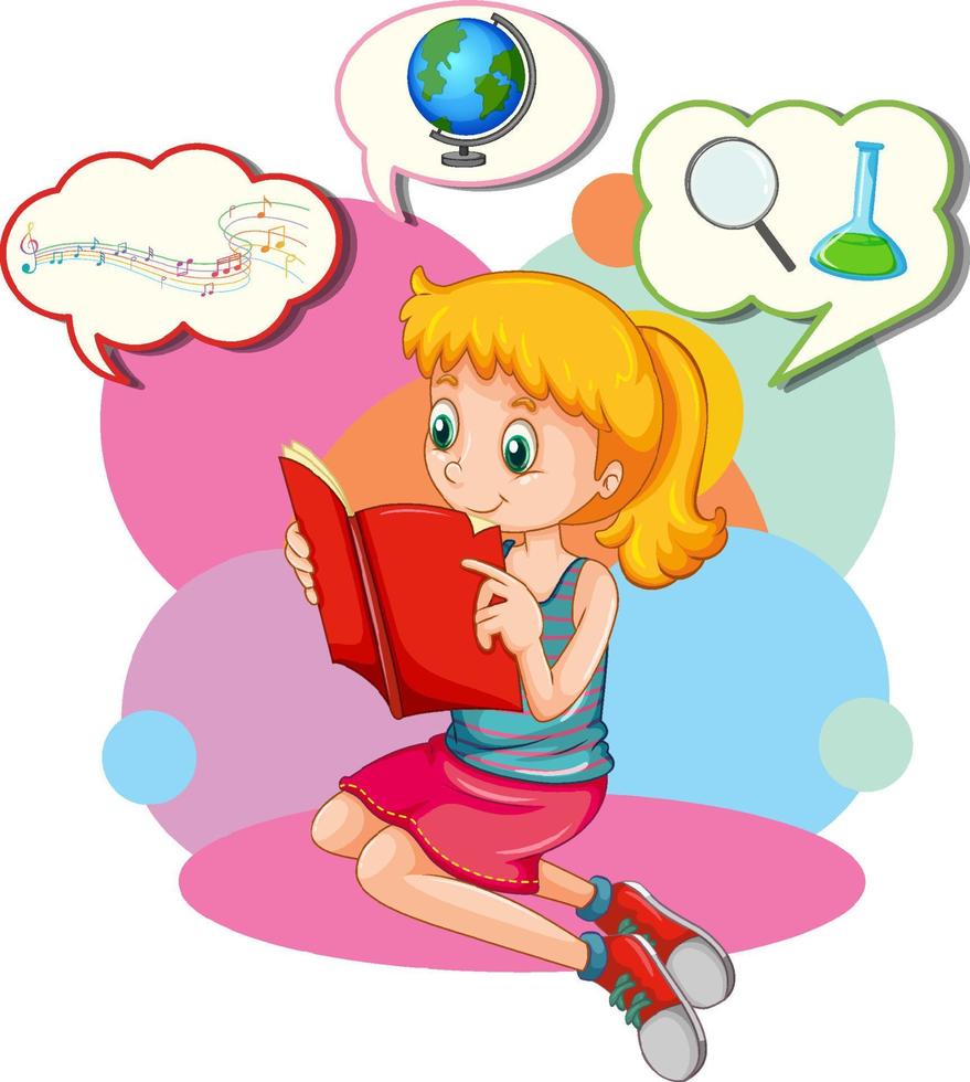 Speech bubble with girl reading book vector