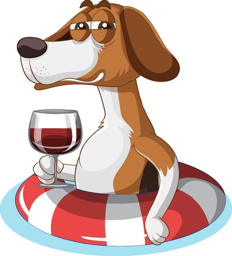 un beagle bebe un personaje de dibujos animados de vino vector