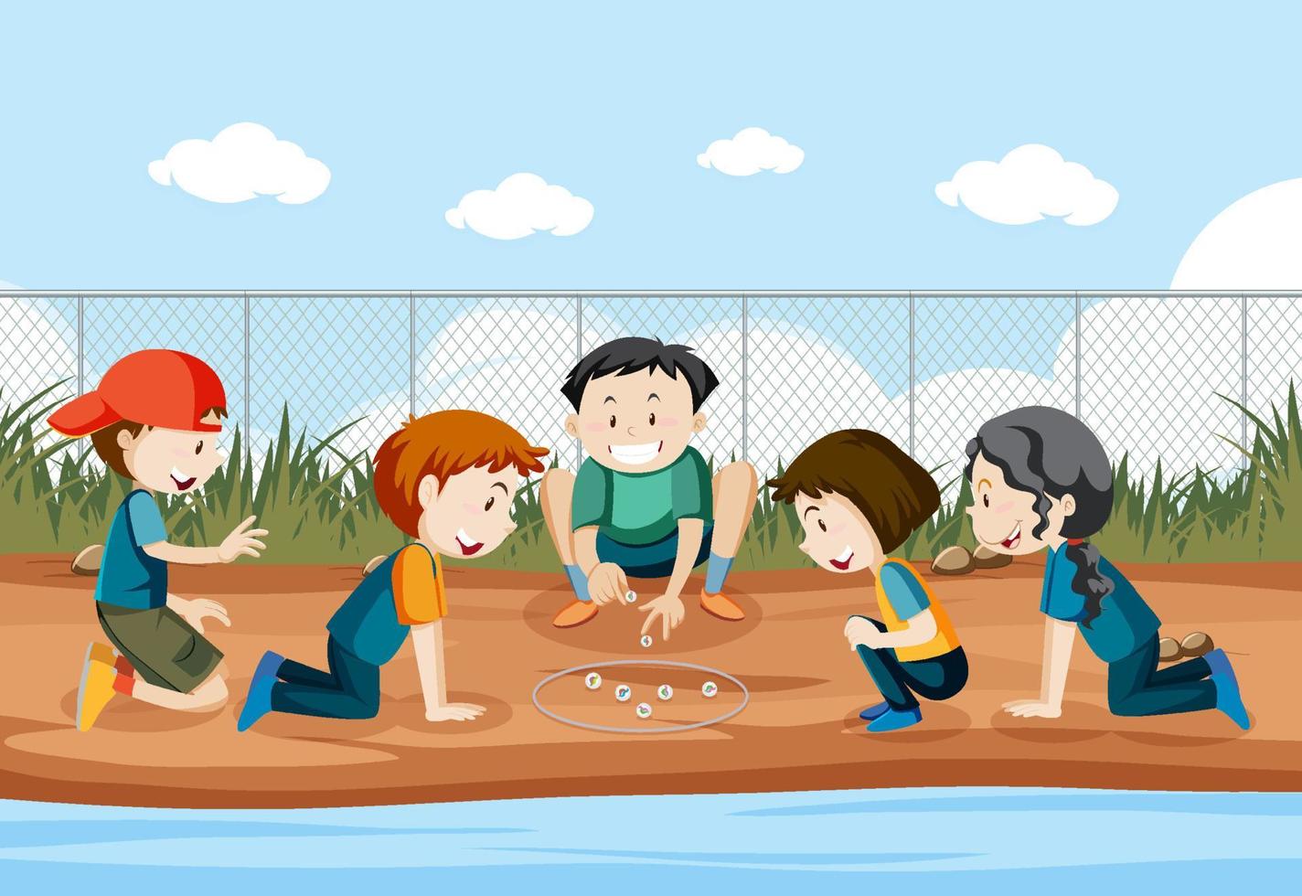 Outdoor park with children playing marbles vector