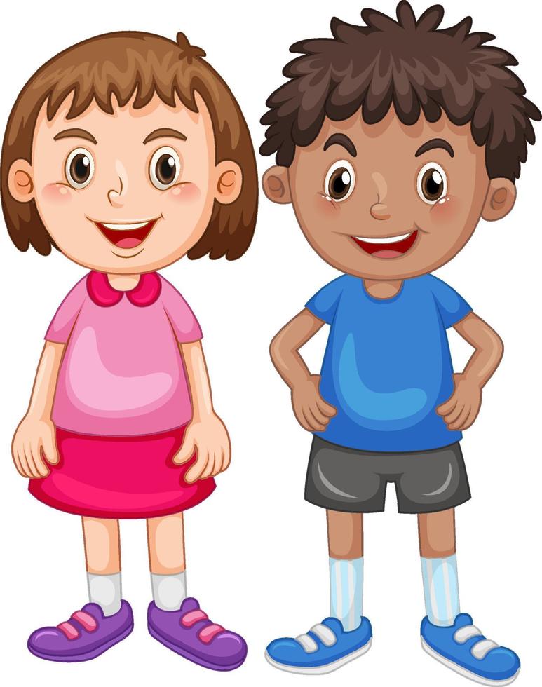 niño y niña con cara feliz vector