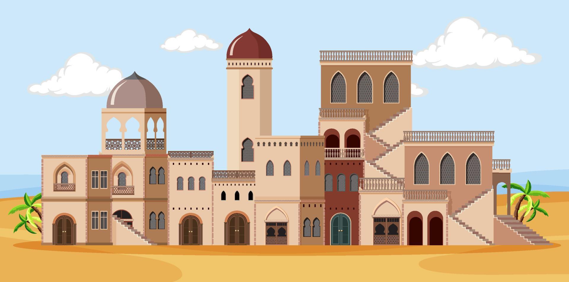 Scene with brown buildings in desert vector