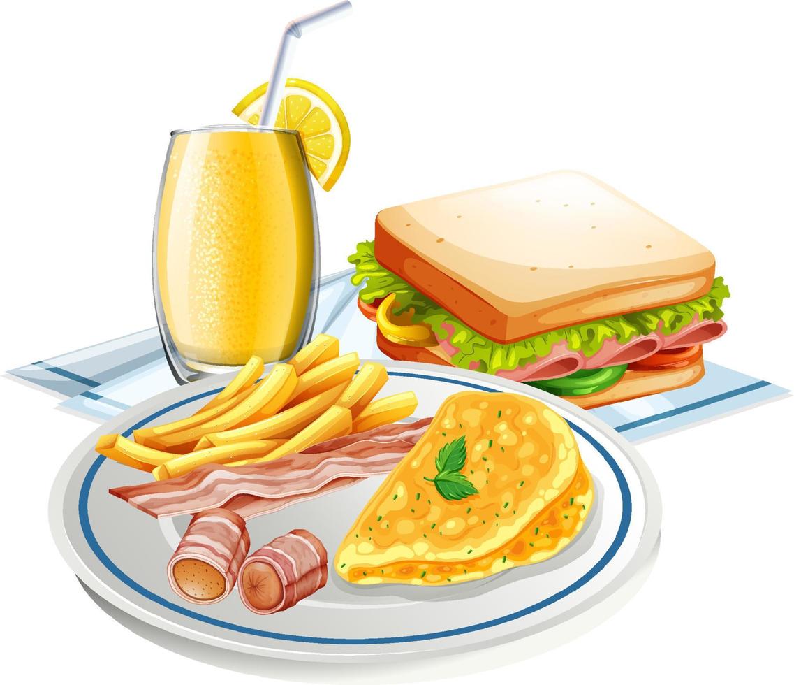 Breakfast set on white background vector