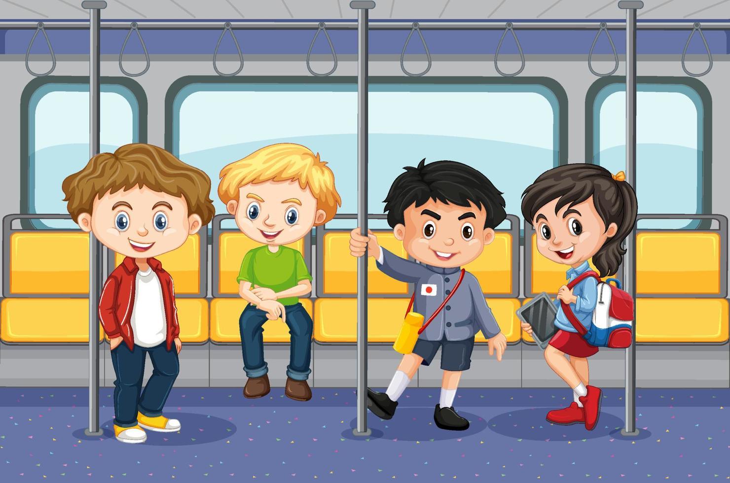 Scene with many people using public transportation vector
