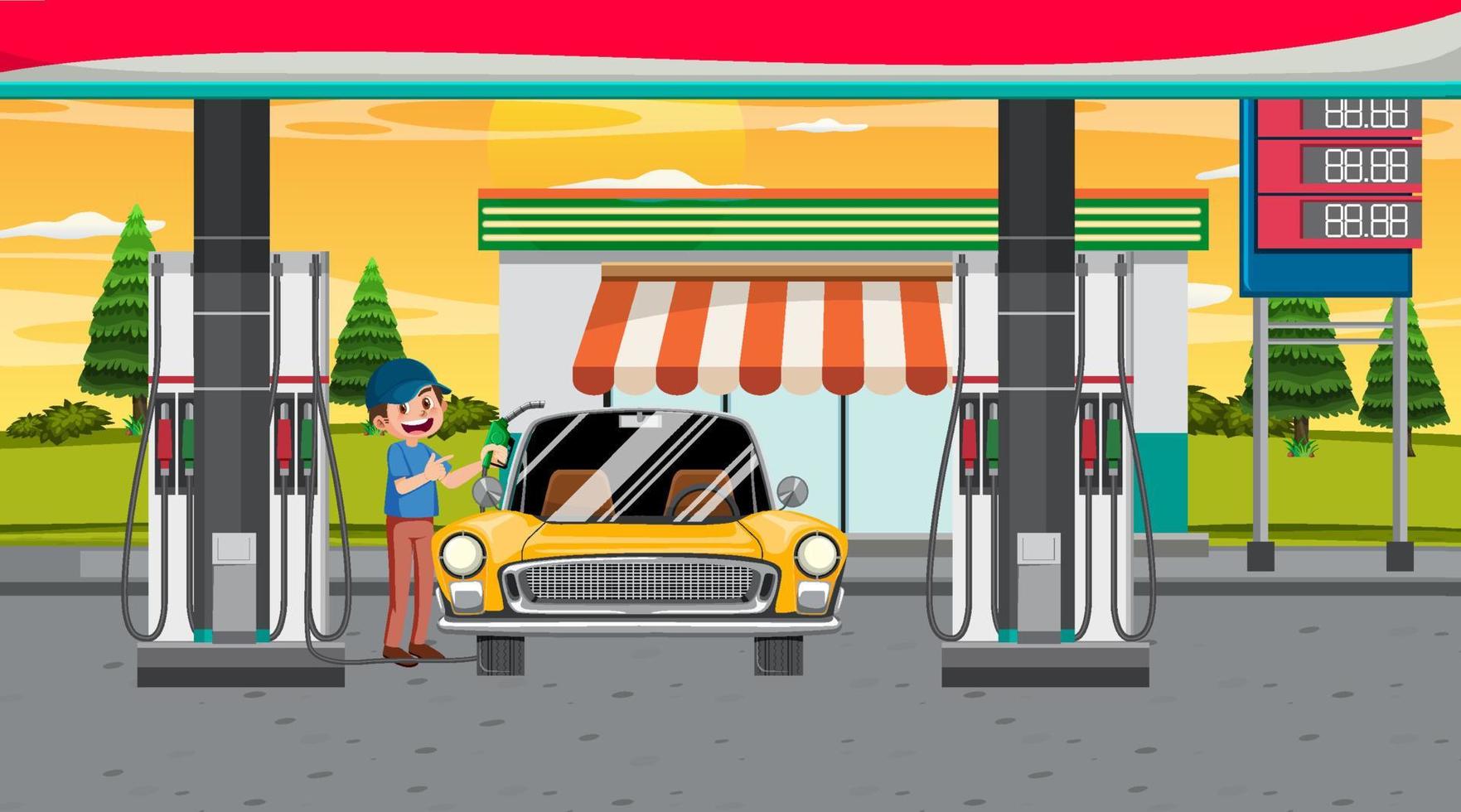 Gas station cartoon scene vector