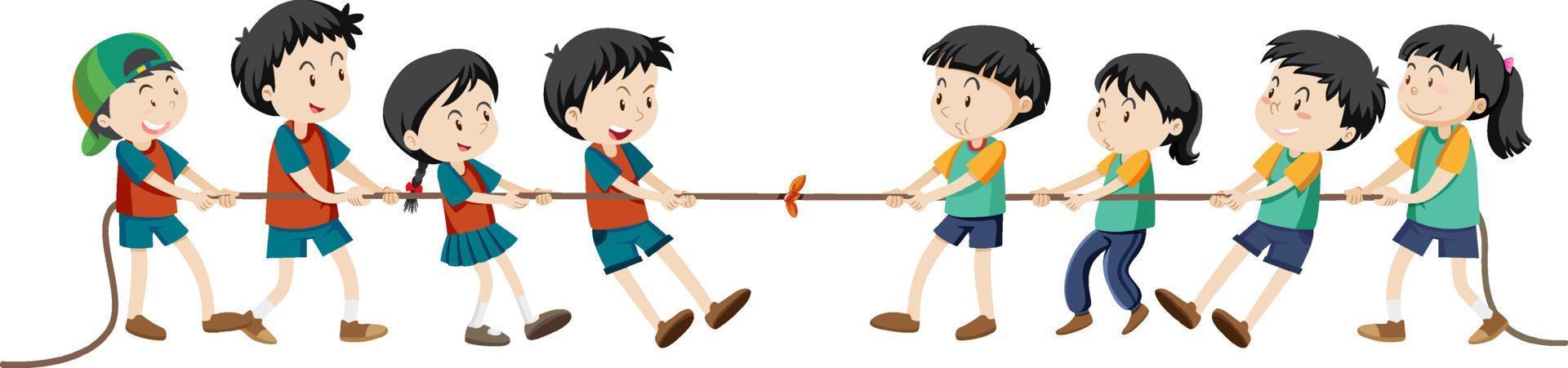 Children playing tug of war game vector