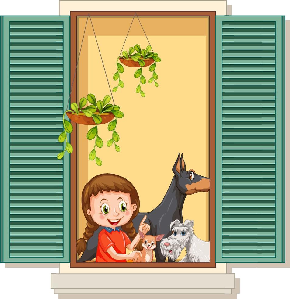 View through the window of girl cartoon character vector