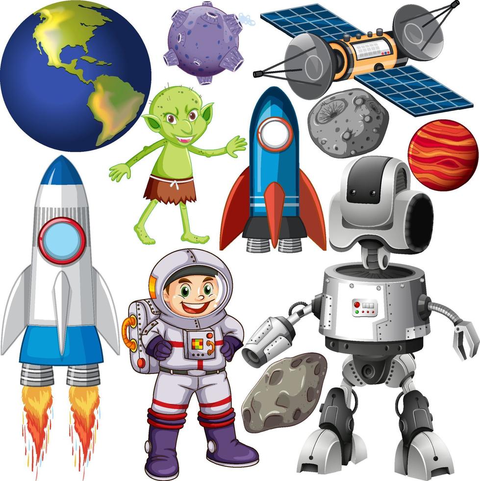 Set of space objects on white background vector