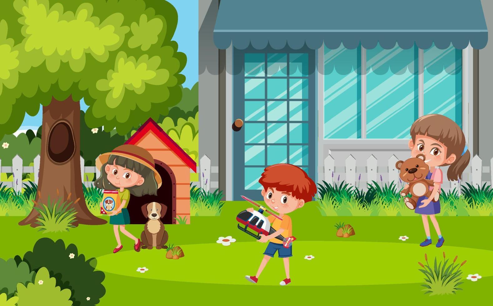Outdoor park scene with cartoon character vector
