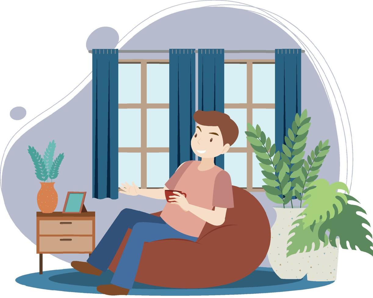 A man spending time in the living room vector