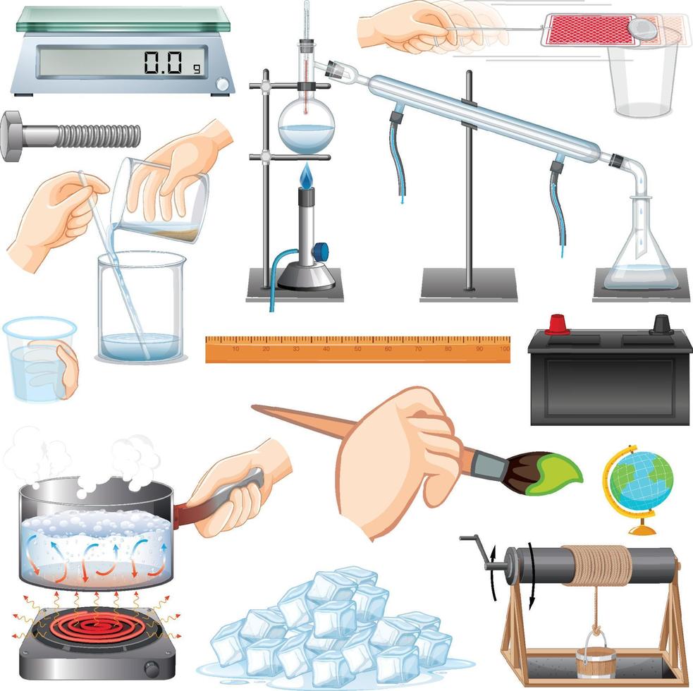 Many science equipments on white background vector