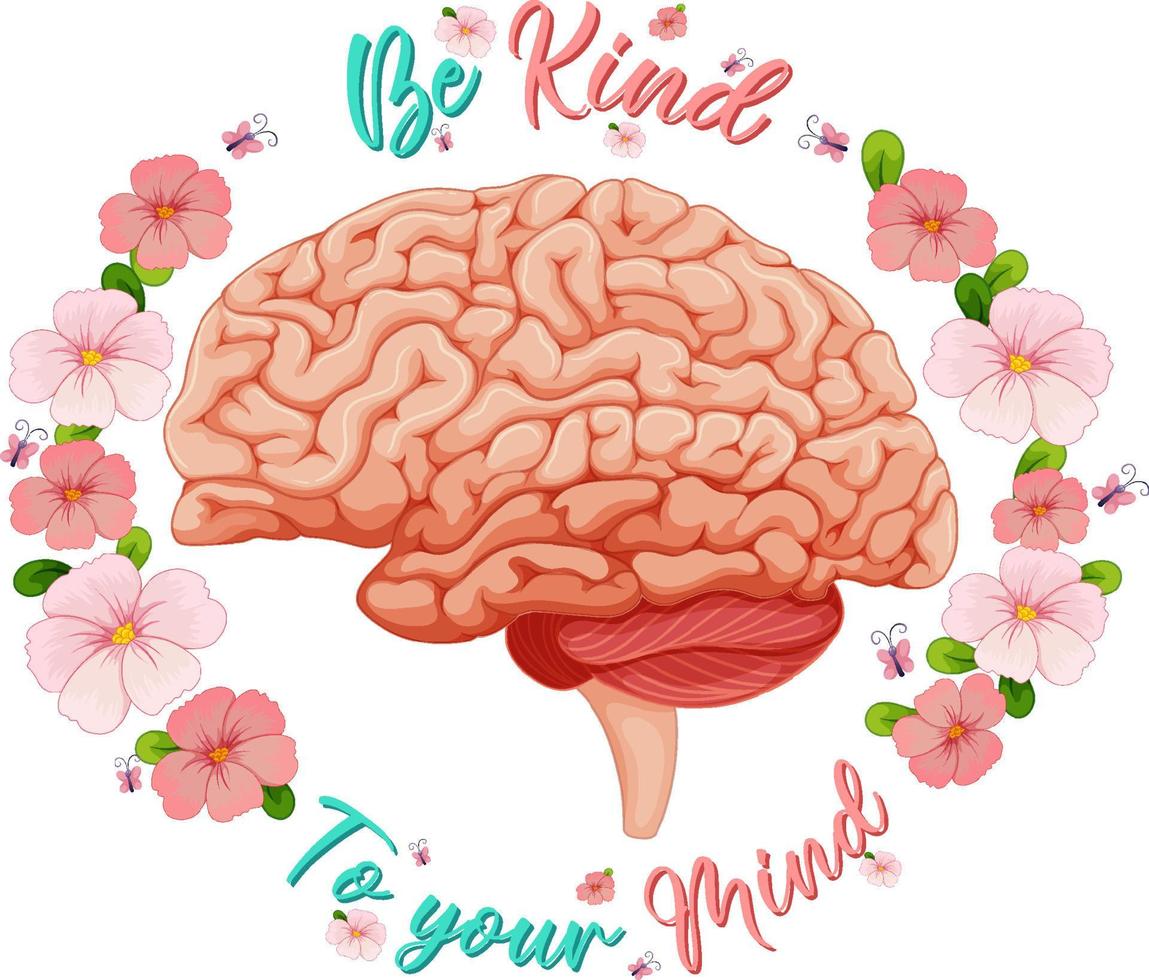 Poster design with human brain and flowers vector