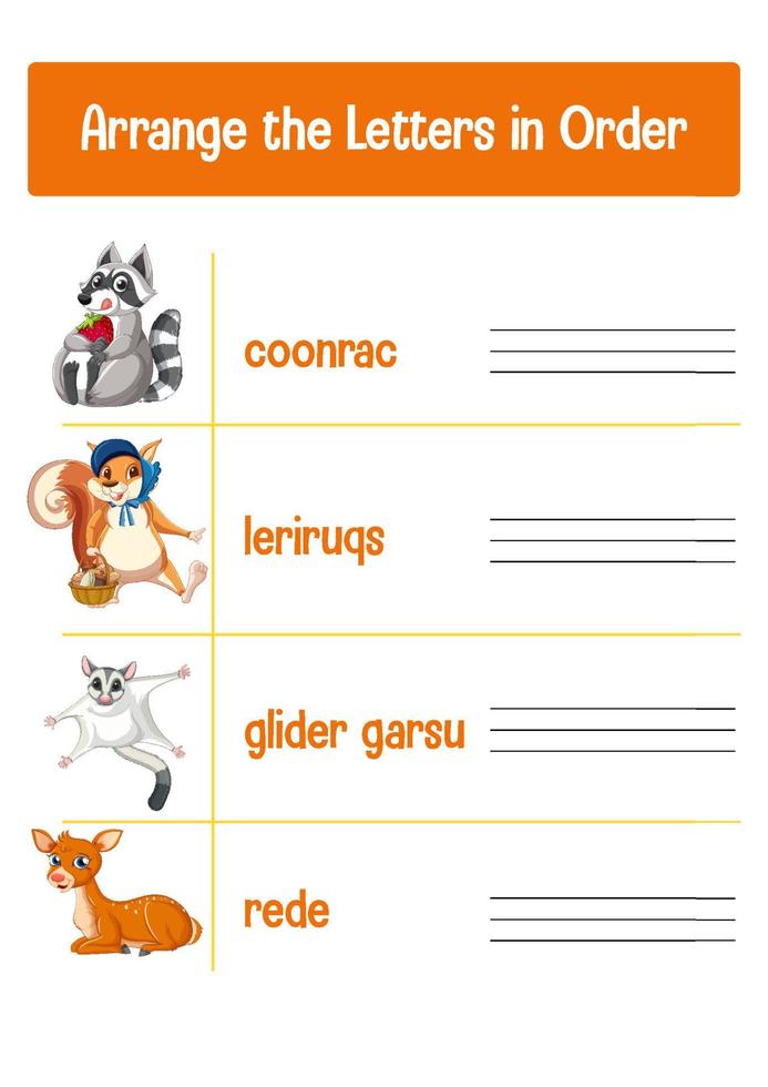 Worksheet design for arranging letters vector