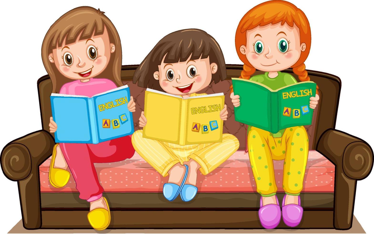 A girl reading books on white background vector