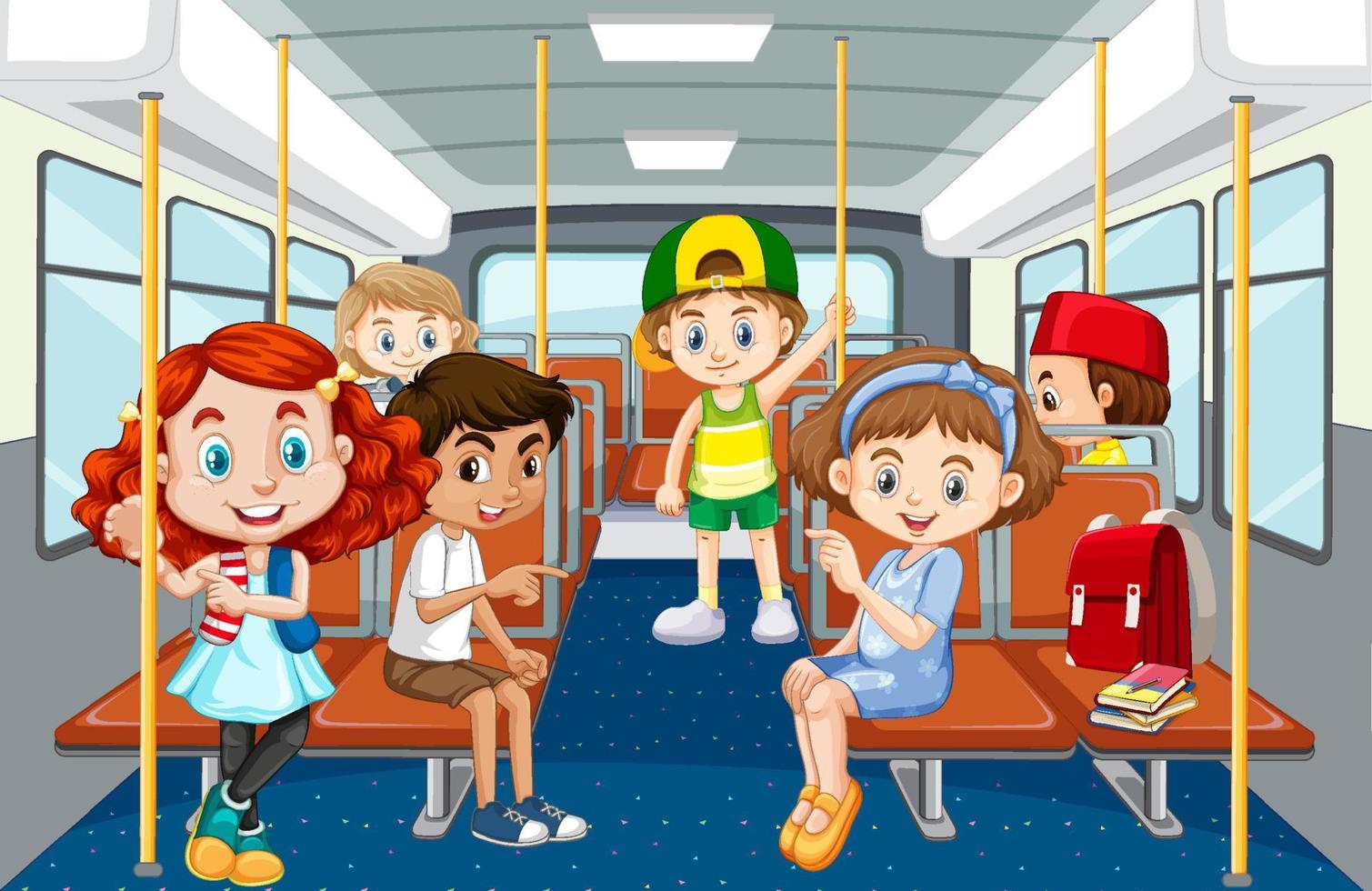 Scene with many people using public transportation vector