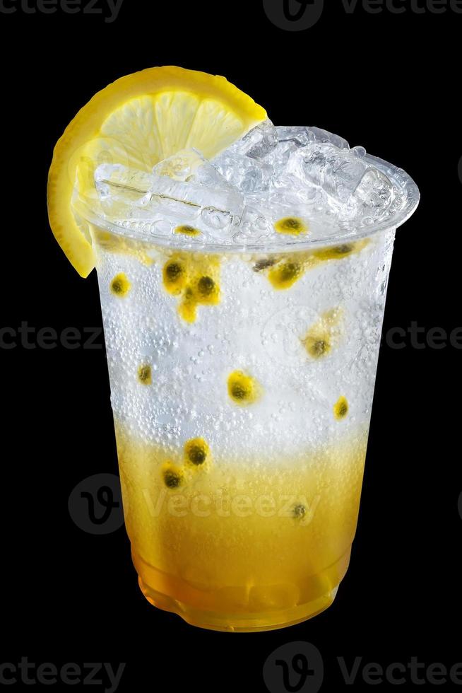Iced Passion Fruit Lime Soda with Sliced Lime isolated. photo