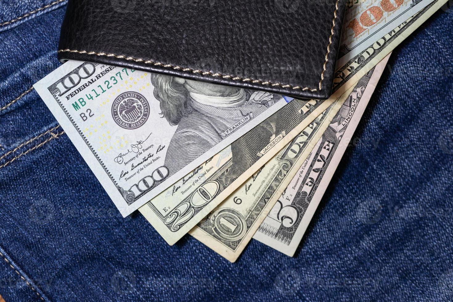 Dollar bills in wallet. photo