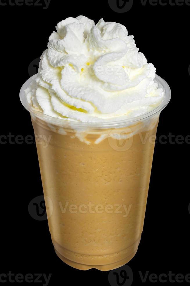 Cappuccino or Latte Coffee Smoothies with whip cream topping on top isolated. photo