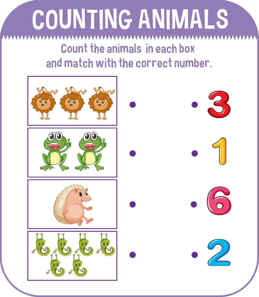 Worksheet design for counting animals vector