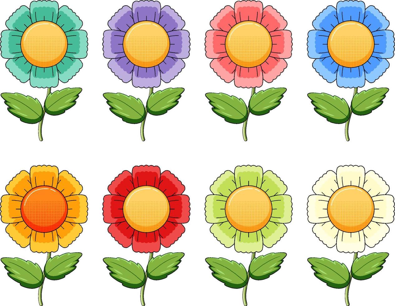 conjunto de flores de colores vector