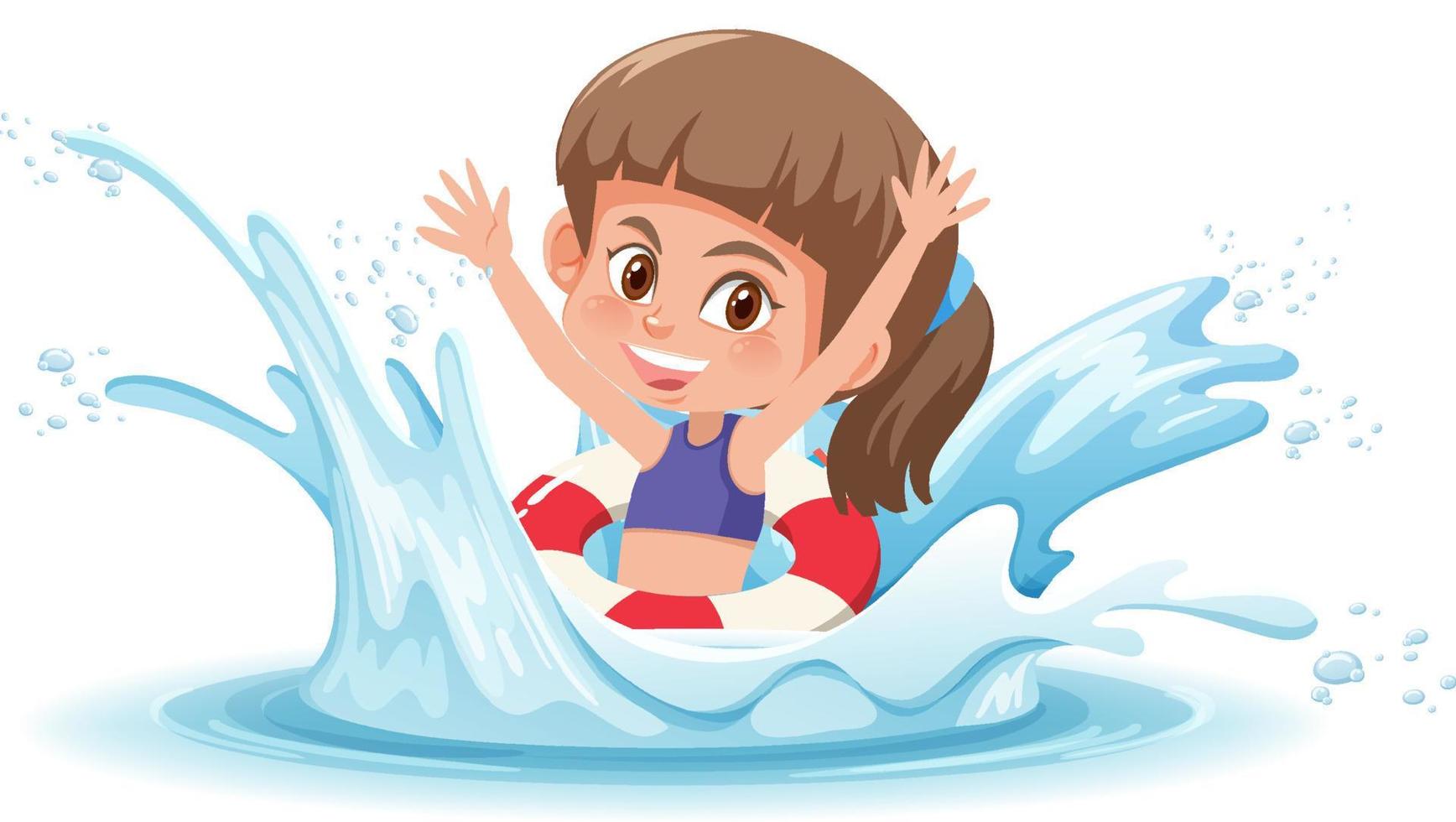 A water splash with girl on rubber ring on white background vector