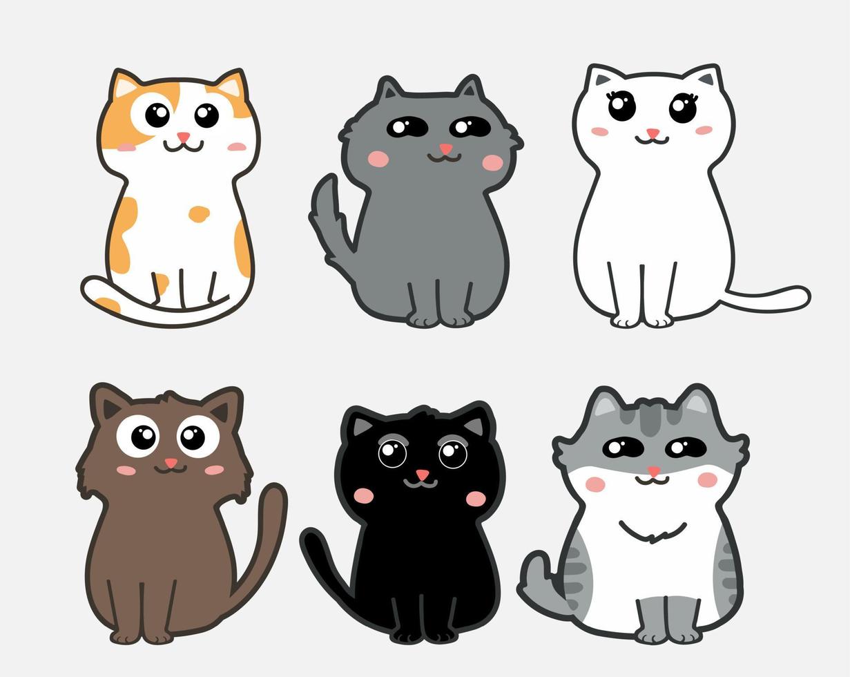 cute cats cartoon set vector