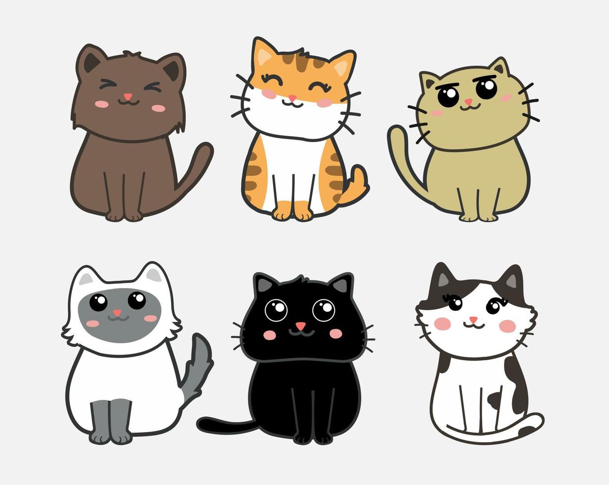 cute cats cartoon set vector