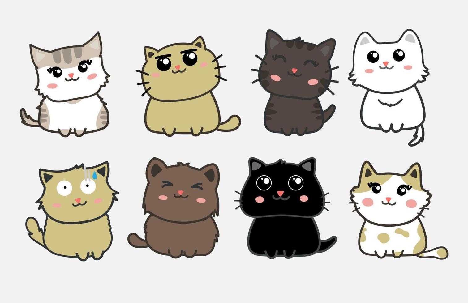 vector de conjunto de dibujos animados de gatos lindos