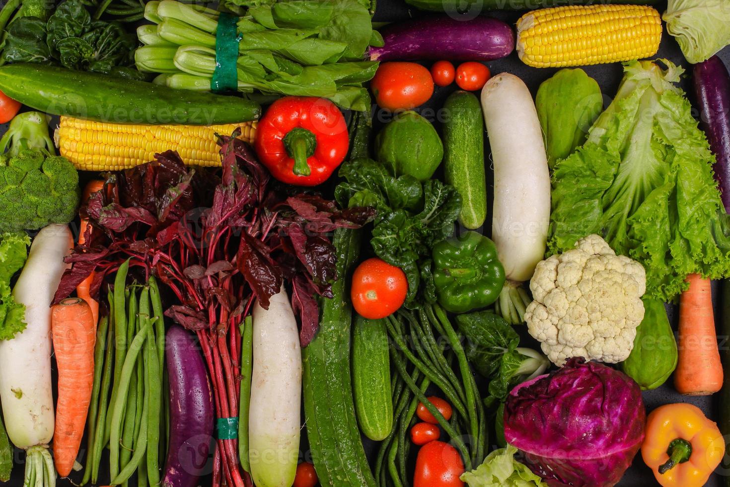 Top view of assorted organic vegetables for healthy food campaign photo