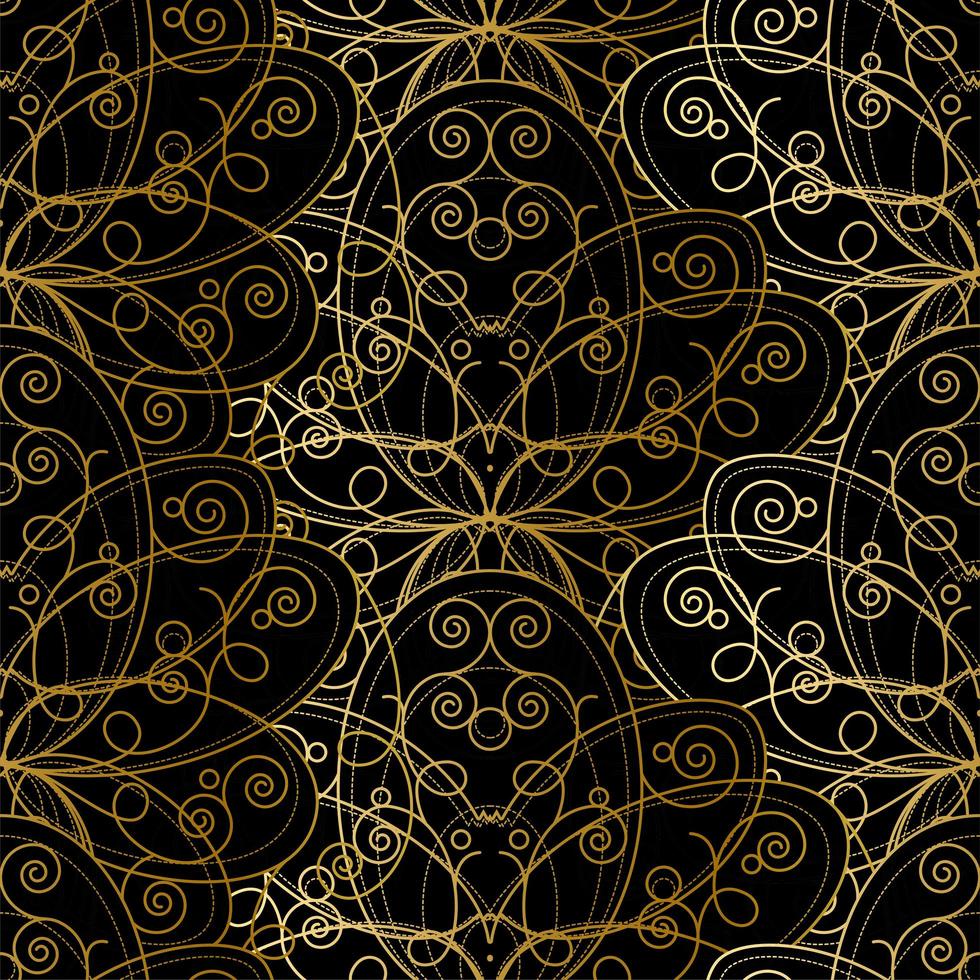 patrón abstracto sin fisuras, estampado dorado sobre negro vector