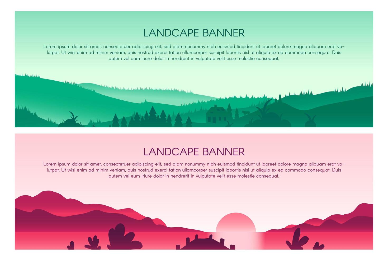 Landscape flat vector banner templates set