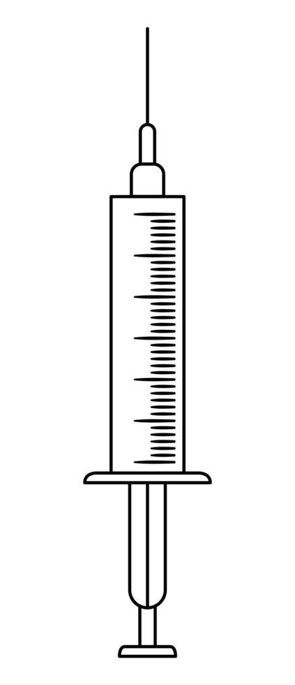 Vector flat syringe icon outline. Medical equipment line art picture isolated on white background. Healthcare, research and laboratory concept. Health check or treatment clip art