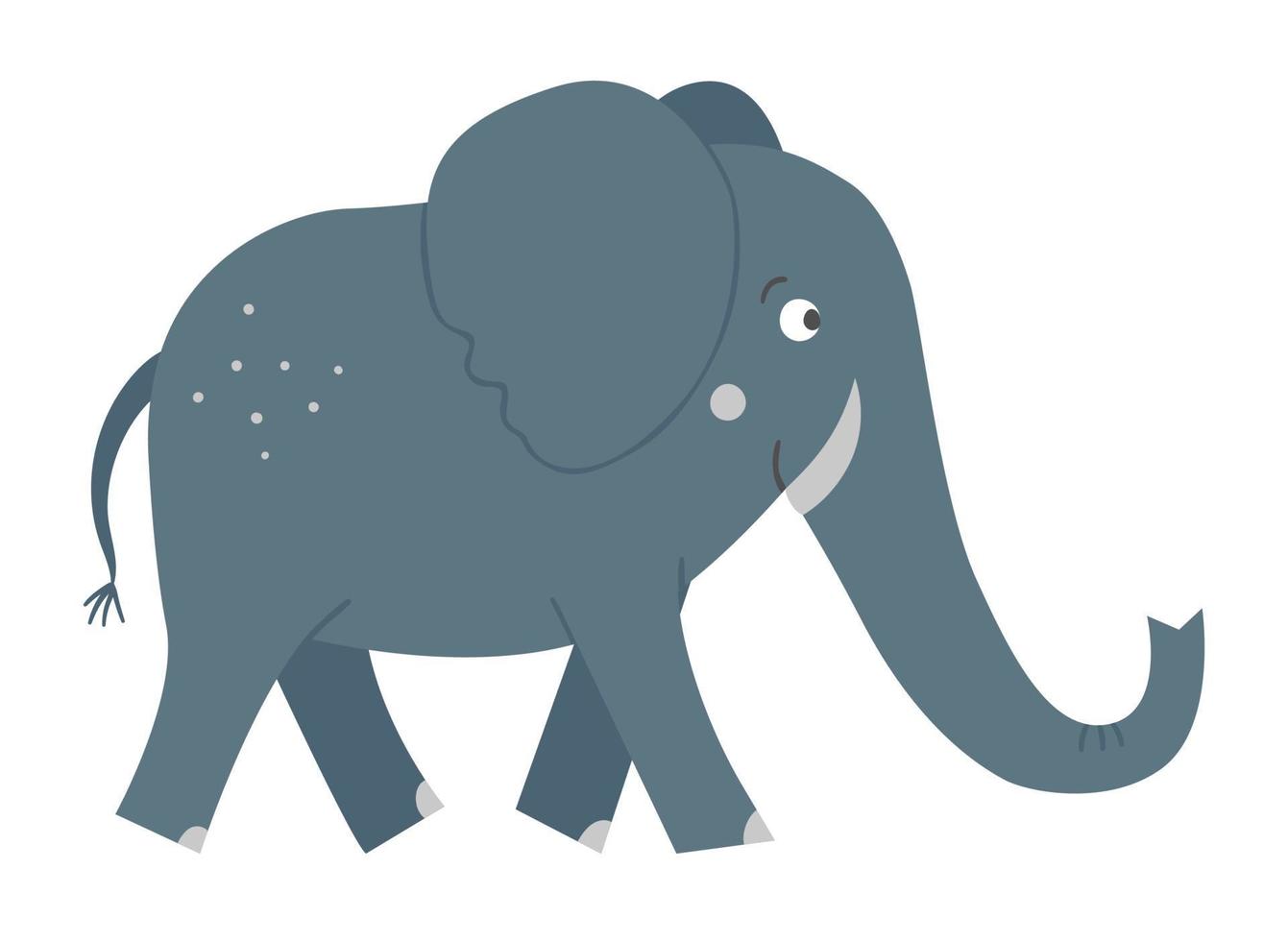 elefante lindo vector aislado sobre fondo blanco. divertida ilustración de animales africanos exóticos tropicales. imagen plana brillante para niños. imágenes prediseñadas de verano de la selva