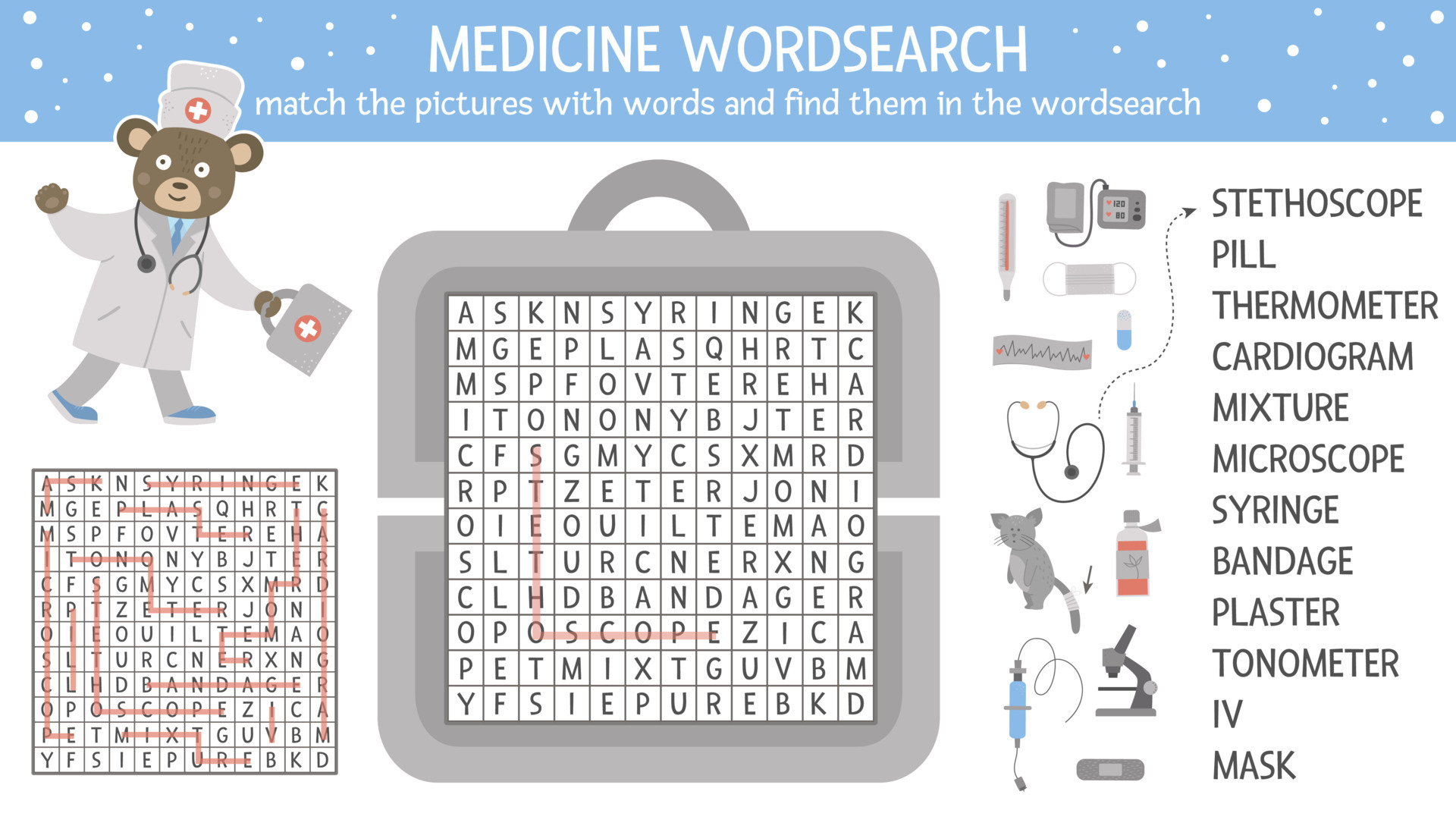 Vector health care wordsearch puzzle with pictures. Medicine quiz for children. Educational crossword activity with cute medical equipment and doctor 6982595 Vector Art at Vecteezy Vector health care wordsearch puzzle with pictures. Medicine quiz for children. Educational crossword activity with cute medical equipment and doctor 6982595 Vector Art at Vecteezy
