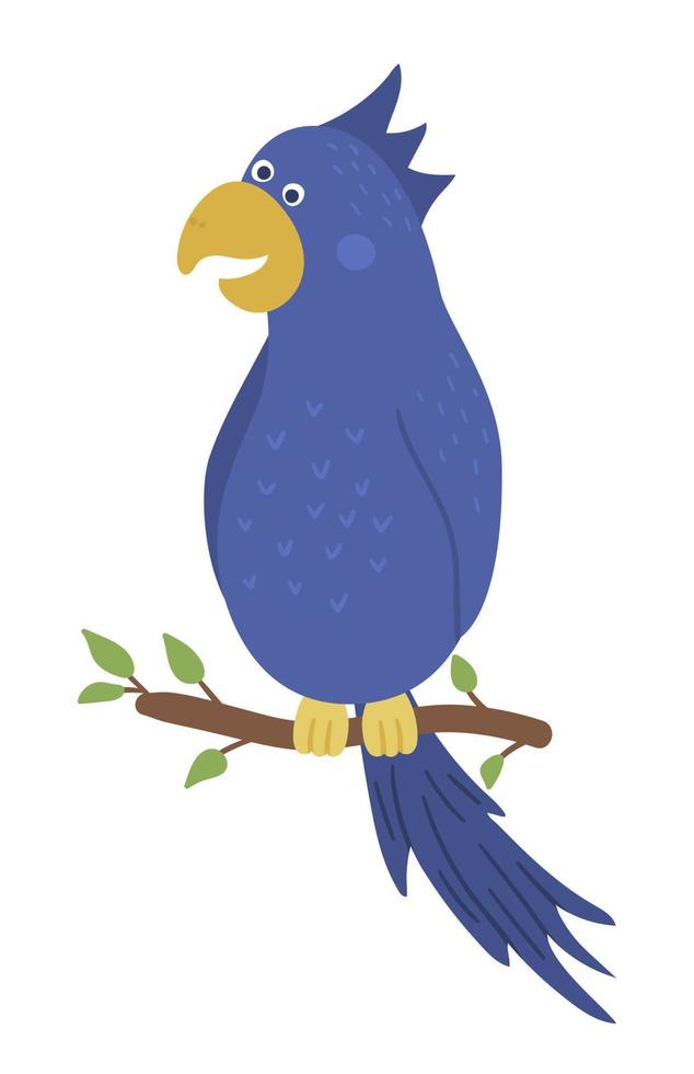 vector lindo loro divertido sentado en un brunch de árbol aislado sobre fondo blanco. divertida ilustración de aves exóticas tropicales. imagen plana brillante para niños. imágenes prediseñadas de verano de la selva