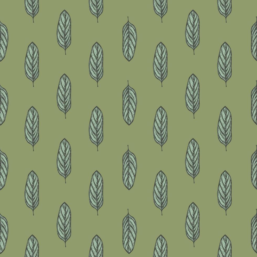 Alocasia leaves seamless pattern.Vintage tropical branch in engraving style. vector