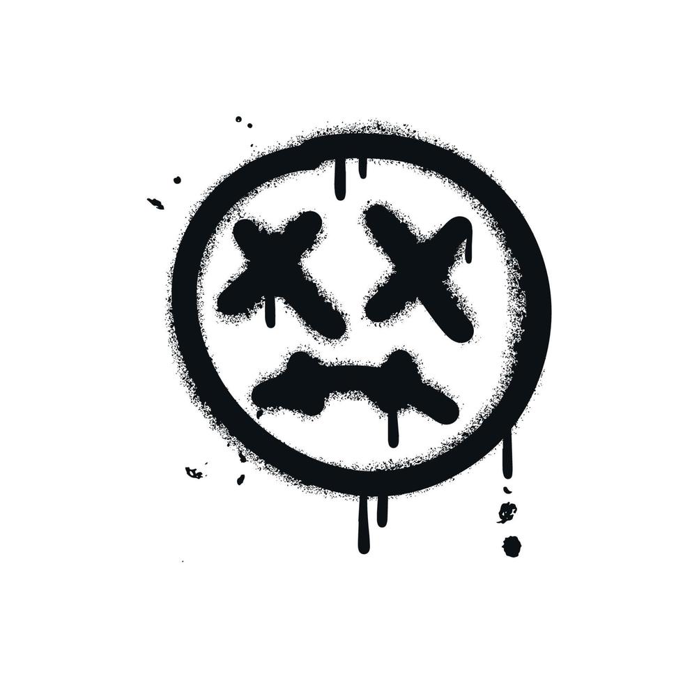 Emoji with dead yeys - Textured grunge hand drawn urban graffiti icon spray paint illustration with dripping ink effects. Isolated hand drawn vector illustration of street wall art.