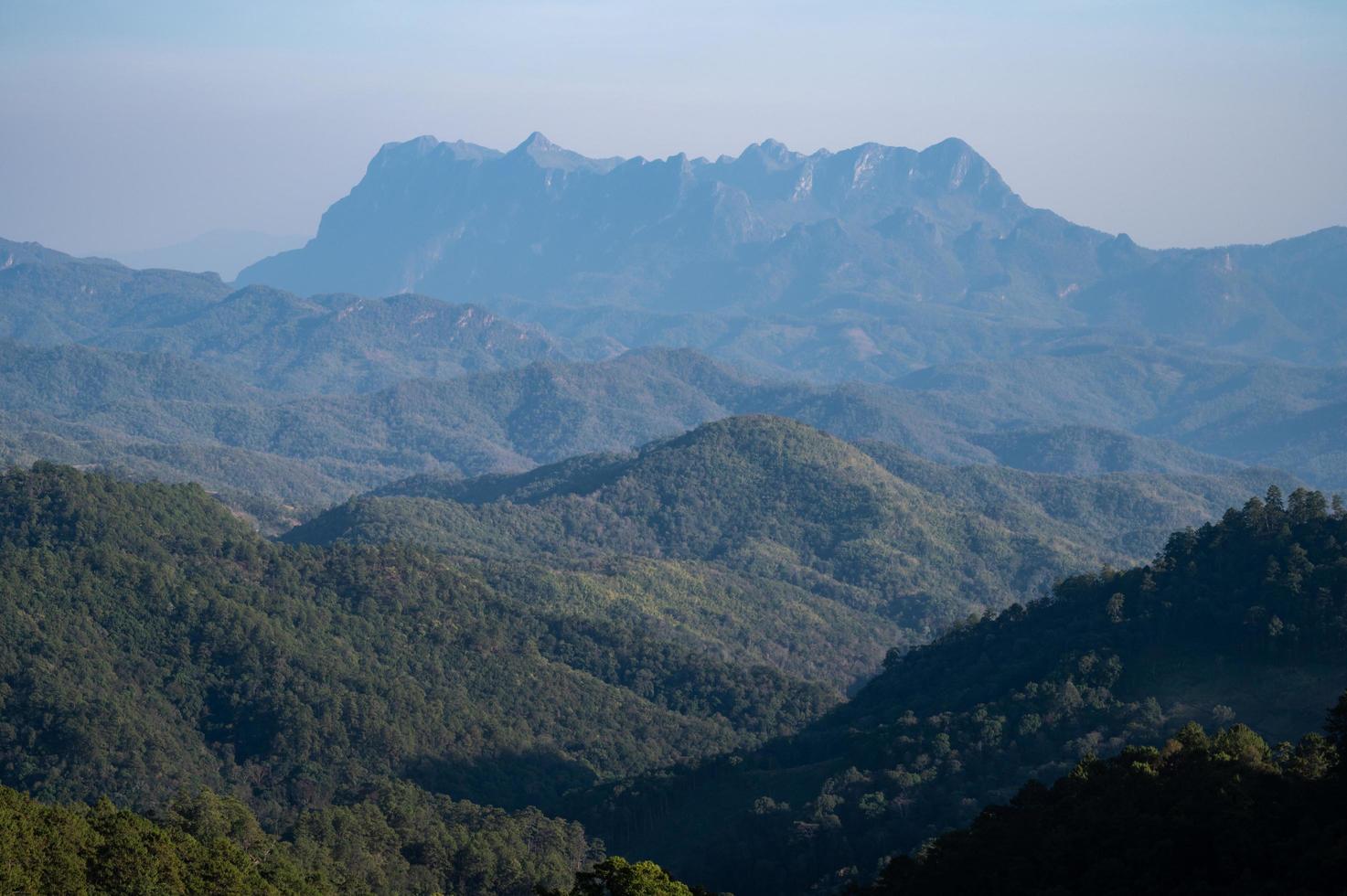 View of Doi Luang Chiang Dao mountain in Chiang Mai province of Thailand during burning season. Forest fires have sent air quality to a level considered harmful to people's health. photo