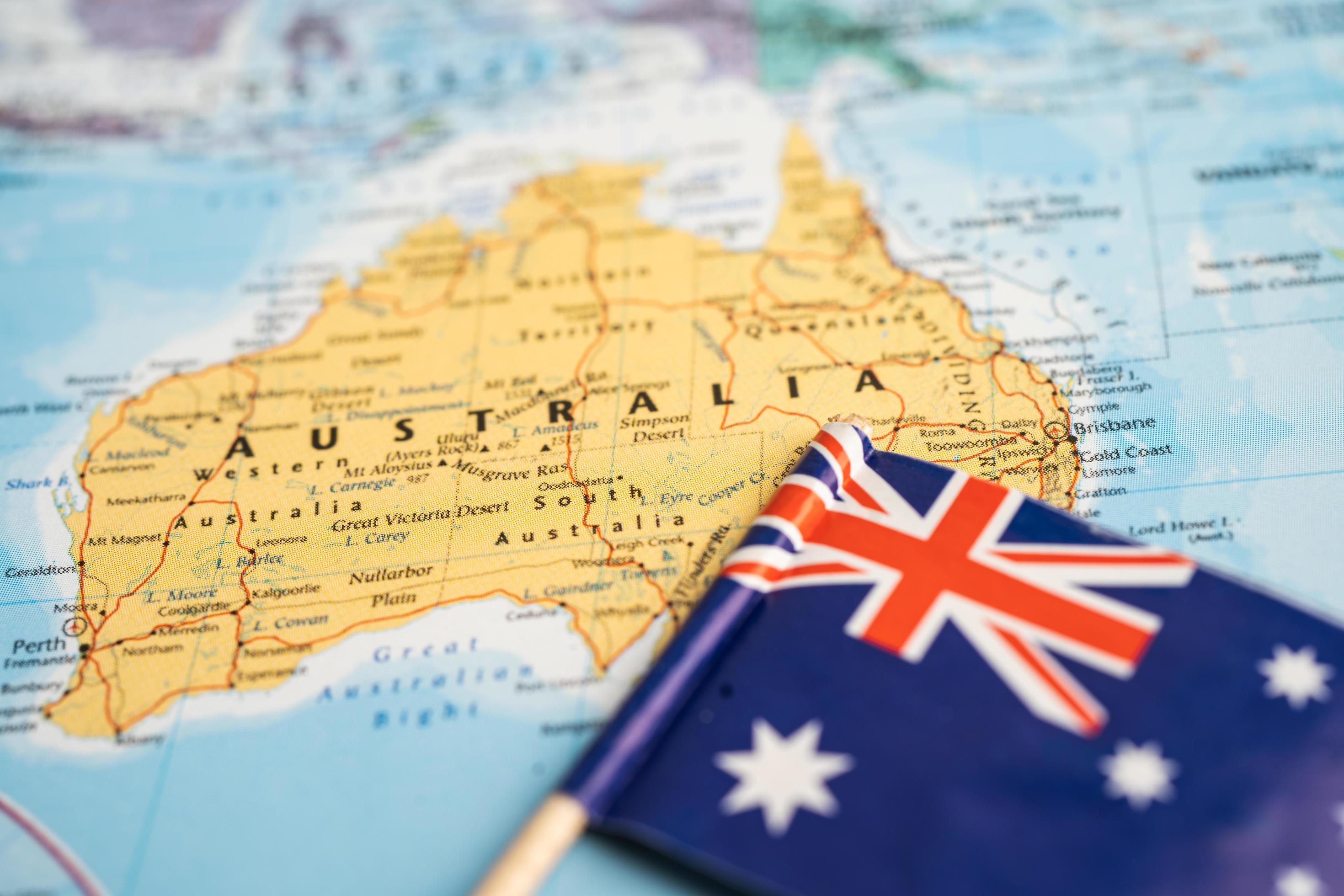 Bangkok, Thailand February 7, 2021 Australia flag on world map background. 6982949 Stock Photo Bangkok, Thailand February 7, 2021 Australia flag on world map background. 6982949 Stock Photo