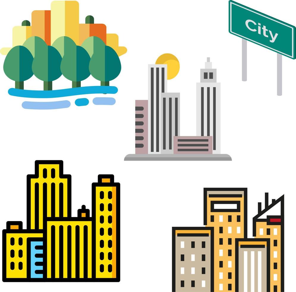 City icon set vector various model
