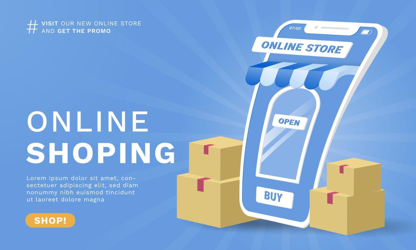 Online Shopping Banner wit 3d Smartphone Illustration vector