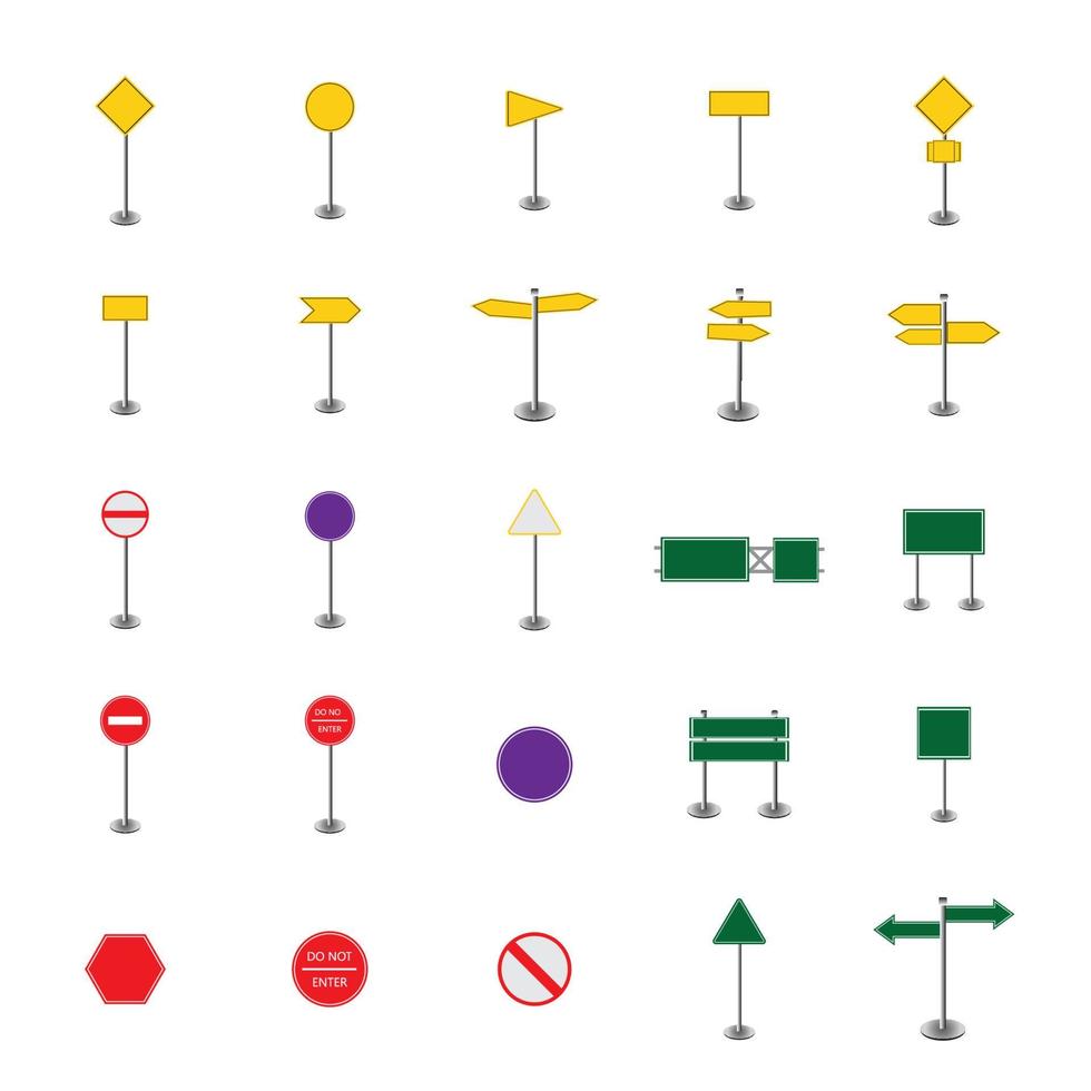 Vector set of blank road sign on isolated white background